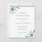 Aquarelle Bleu Vert Feuilles Faire-part de mariage (Devant)