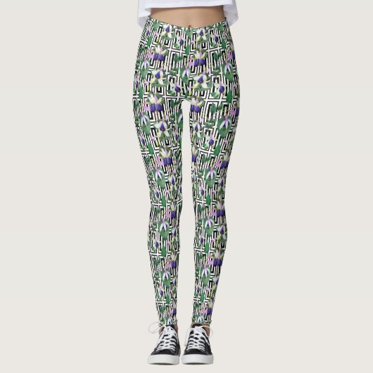 Aquarelle bleu/vert Fuchsia Leggings pour femmes (Devant)