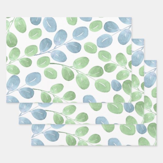 Aquarelle bleu vert Motif feuille ronde (Lot)