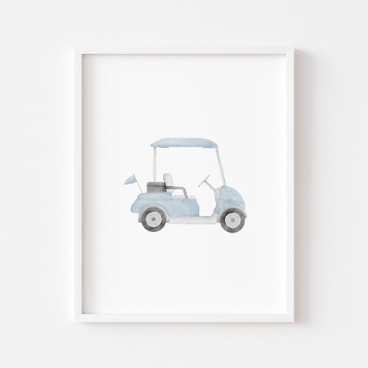 Aquarelle bleu vintage poster de voiturette de gol