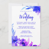 Aquarelle bleu violet Faire-part de mariage floral (Devant)