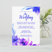 Aquarelle bleu violet Faire-part de mariage floral (Debout devant)
