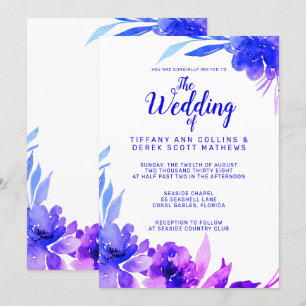 Aquarelle bleu violet Faire-part de mariage floral