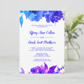 Aquarelle bleu violet Faire-part de mariage floral (Debout devant)