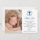 Aquarelle bleu Wreath Boy Photo Baptême Merci (Devant)