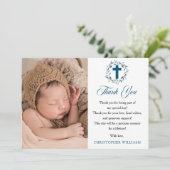 Aquarelle bleu Wreath Boy Photo Baptême Merci (Debout devant)
