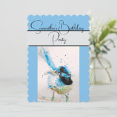 Aquarelle bleu Wren Invitation de fête d'anniversa (Debout devant)