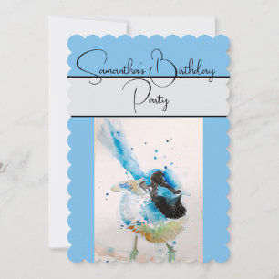 Aquarelle bleu Wren Invitation de fête d'anniversa
