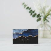 aquarelle bleue agate sur carte de visite noir (Debout devant)