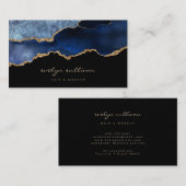 aquarelle bleue agate sur carte de visite noir (Devant / Derrière)