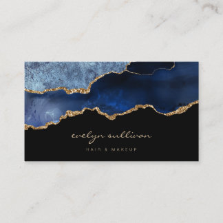 aquarelle bleue agate sur carte de visite noir