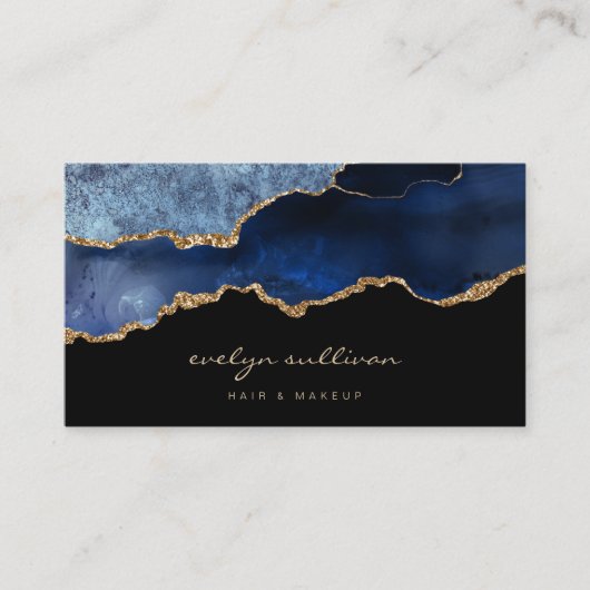 aquarelle bleue agate sur carte de visite noir (Devant)
