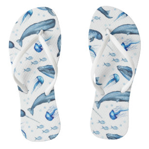 Aquarelle bleue Animaux marins Tongs