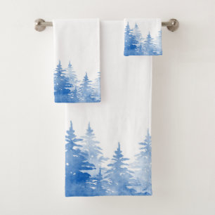 Aquarelle bleue Arbres À feuillage persistant