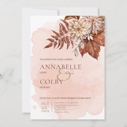 Aquarelle bleue Automne Faire-part de mariage mode (Devant)