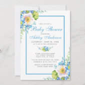 Aquarelle bleue Baby shower floral Invitation B (Devant)