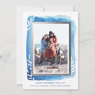 Aquarelle bleue Bonne carte de fête des mères
