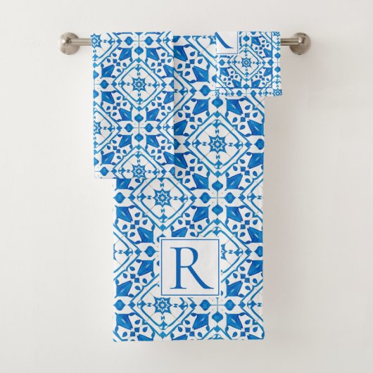 Aquarelle bleue Carrelage grec mariage méditerrané (En situation)