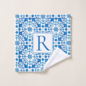 Aquarelle bleue Carrelage grec mariage méditerrané (Gant de toilette)