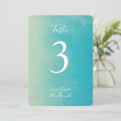 Aquarelle bleue | Cartes de numéro de table (Debout devant)