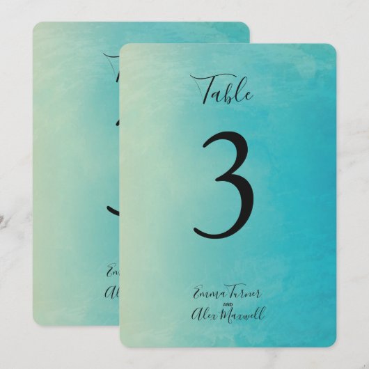 Aquarelle bleue | Cartes de numéros de table (Devant / Derrière)