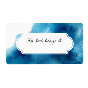 Aquarelle Bleue Ce Livre Appartient Au Étiquette