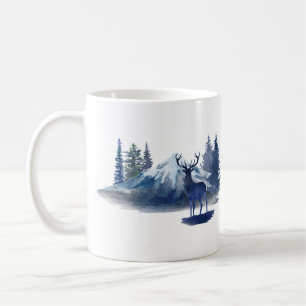 Aquarelle bleue Cerf scène de Noël Café Mug