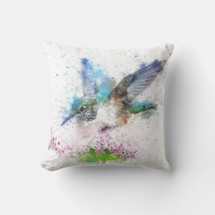 Aquarelle bleue Coussin colibri