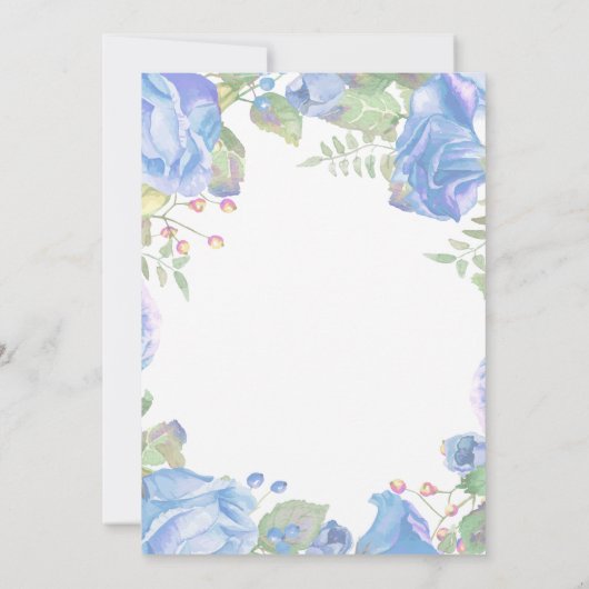 Aquarelle bleue de faire-part de mariage floral (Dos)
