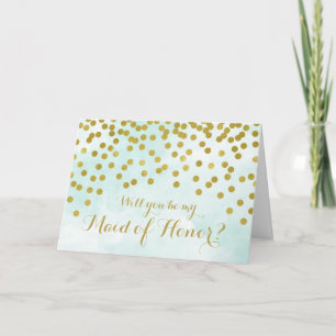 Aquarelle bleue Dots d'or Maid of Honor Invitation