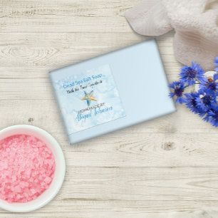 Aquarelle bleue et Étiquette de savon de plage Sta