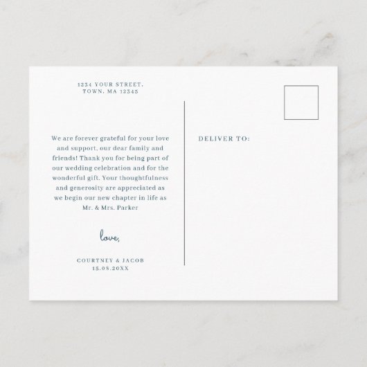 Aquarelle bleue et rose merci carte postale (Dos)