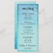 Aquarelle bleue et Turquoise avec Menu Mariage Man (Devant / Derrière)