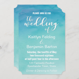 Aquarelle bleue et Turquoise Ombre Faire-part de m