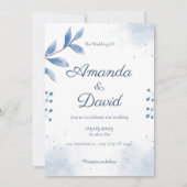 Aquarelle bleue Faire-part de mariage botanique (Devant)