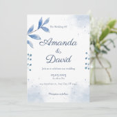 Aquarelle bleue Faire-part de mariage botanique (Debout devant)