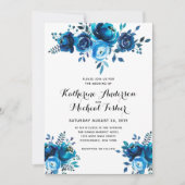 Aquarelle bleue Faire-part de mariage florale (Devant)