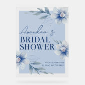 Aquarelle bleue Fête des mariées florale Bienvenue (Recto)