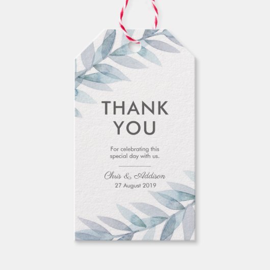Aquarelle bleue feuille merci pour les étiquettes (Devant)
