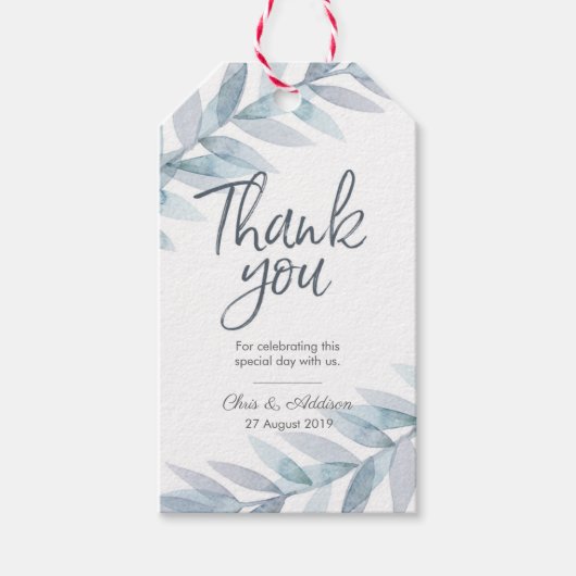 Aquarelle bleue feuille merci pour les étiquettes (Devant)
