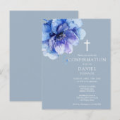 Aquarelle bleue Floral Confirmation Invitation (Devant / Derrière)