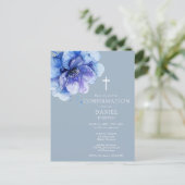 Aquarelle bleue Floral Confirmation Invitation (Debout devant)