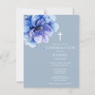 Aquarelle bleue Floral Confirmation Invitation