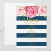 Aquarelle bleue Floral Grandes Bleues Mariage Menu (Devant / Derrière)