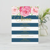Aquarelle bleue Floral Grandes Bleues Mariage Menu (Debout devant)