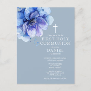 Aquarelle bleue Floral Premier Invitation de la Co