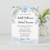 Aquarelle bleue Floral Wedding Invitations (Debout devant)