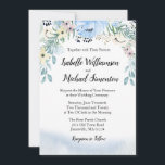 Aquarelle bleue Floral Wedding Invitations<br><div class="desc">Belle faire-part de mariage pour un mariage de printemps ou d'été. Les fleurs d'aquarelle comprennent une grande fleur bleue au centre avec de plus petites fleurs roses et jaunes cachées dans les feuilles. Un lavage à l'aquarelle bleu doux définit le fond de la faire-part de mariage. Design floral très moderne....</div>
