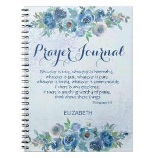 Aquarelle Bleue Florale Nom Bible Journal de prièr
