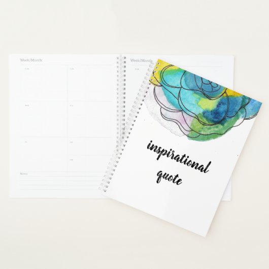 Aquarelle bleue Flower Inspiration Quote Planner (Devant avec enveloppe)